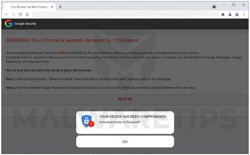 Image: Chrome browser is redirected to Alertscity.com