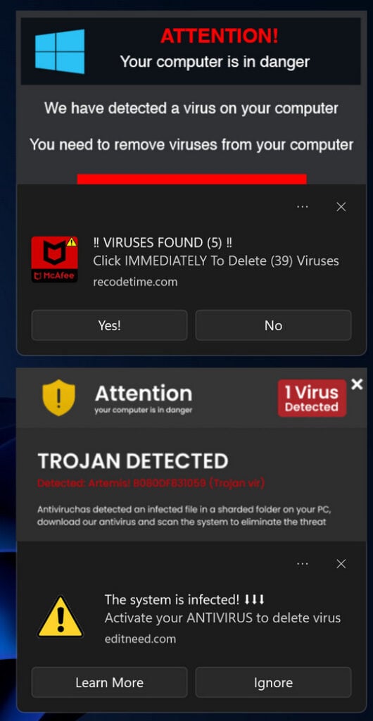 Image: Attention! Your Computer Is In Danger Scam