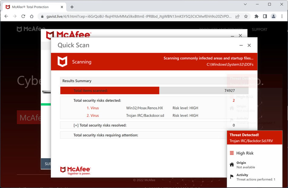 Image: Gavist.live Fake McAfee Virus Alert