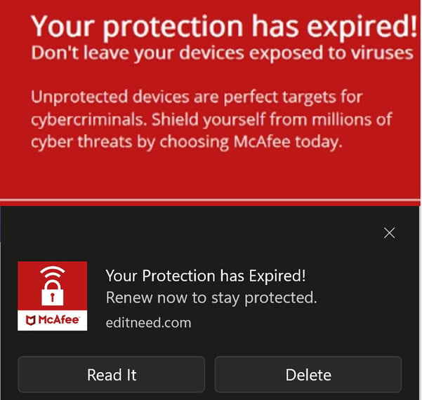 Image: Your Protection Has Expired Pop-up Ads