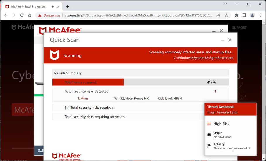 Image: Inwems.live Fake McAfee Virus Alert