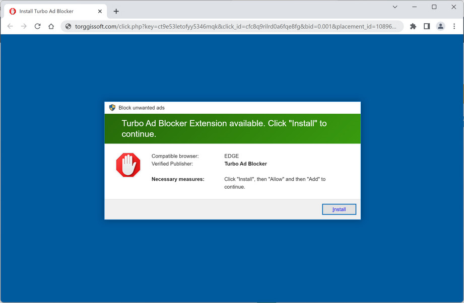 Image: Chrome browser is redirected to Torggissoft.com