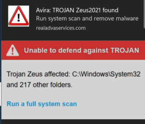 Remove "Trojan Zeus Affected C:WindowsSystem32" Pop-ups