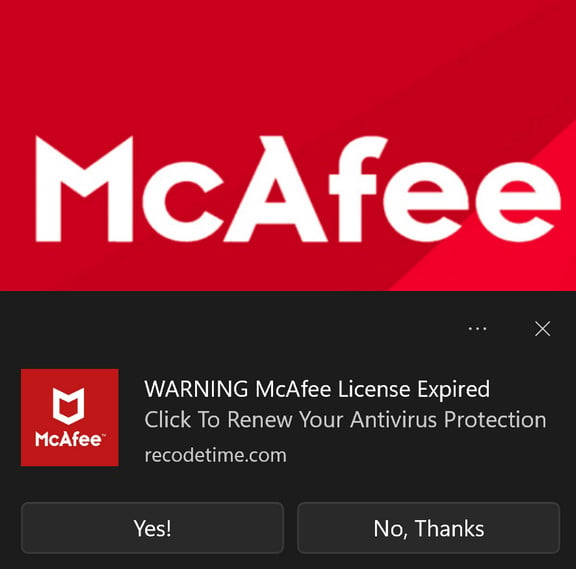 Image: WARNING McAfee License Expired Pop-up Ads