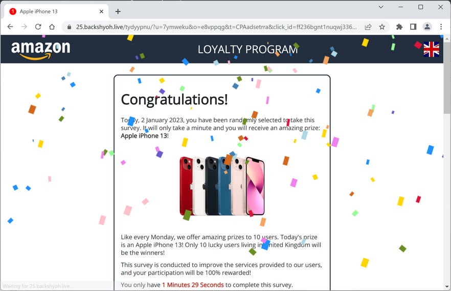 Image: Backshyoh.live Fake Amazon Loyalty Program Survey