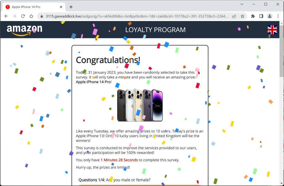 Image: Gaveaddkick.live Survey Scam