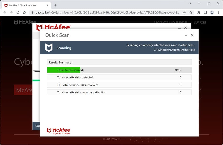 Image: Gawist.live Fake McAfee Virus Alert