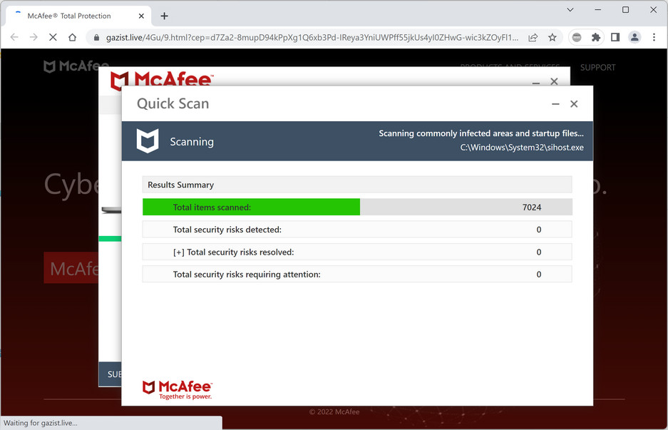 Image: Gazist.live Fake McAfee Virus Alert