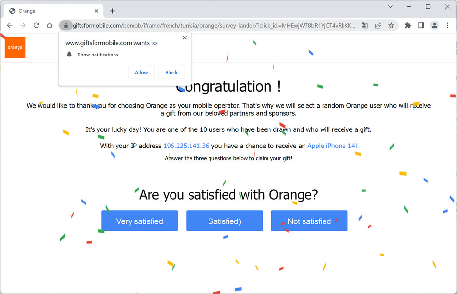 Image: Chrome browser is redirected to Giftsformobile.com