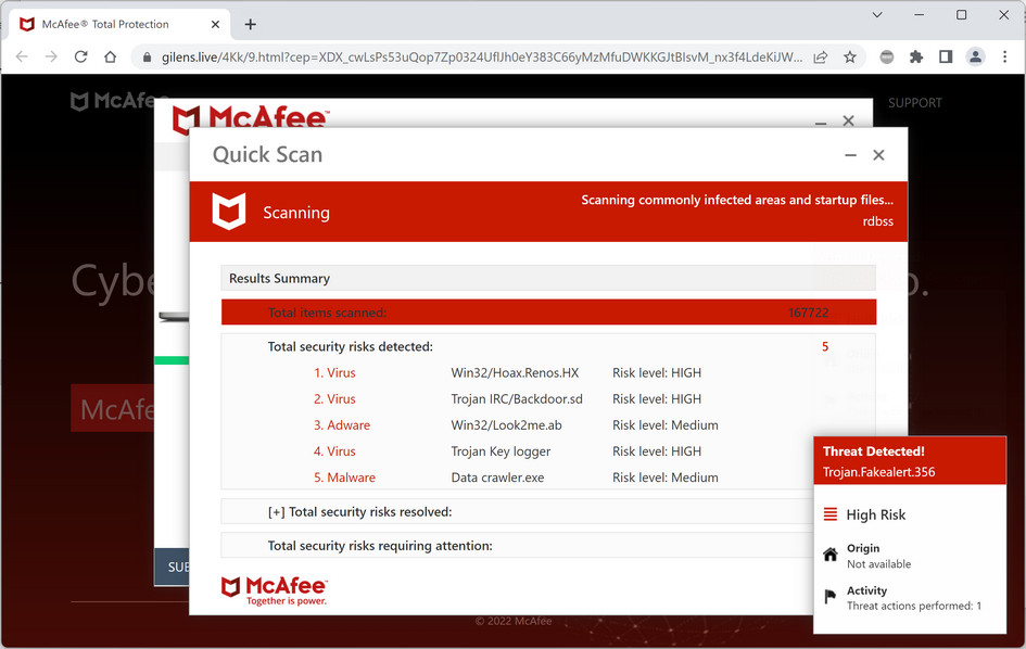 Image: Gilens.live Fake McAfee Virus Alert