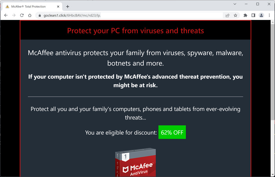 Image: Goclears1.click Fake McAfee Virus Alert