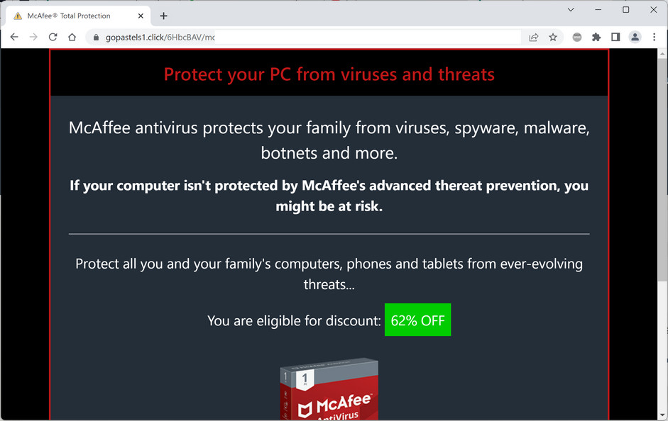 Image: Gopastels1.click Fake McAfee Virus Alert