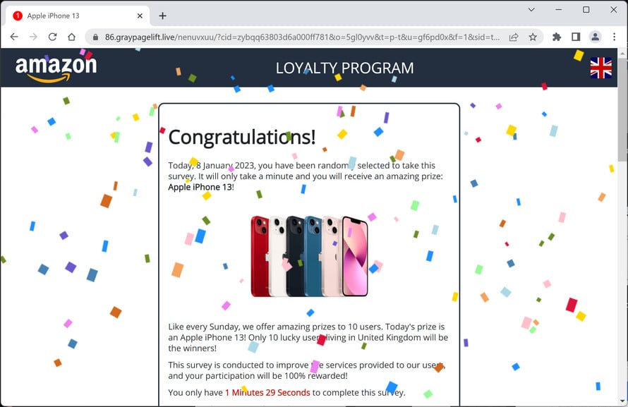 Image: Graypagelift.live Fake Amazon Survey