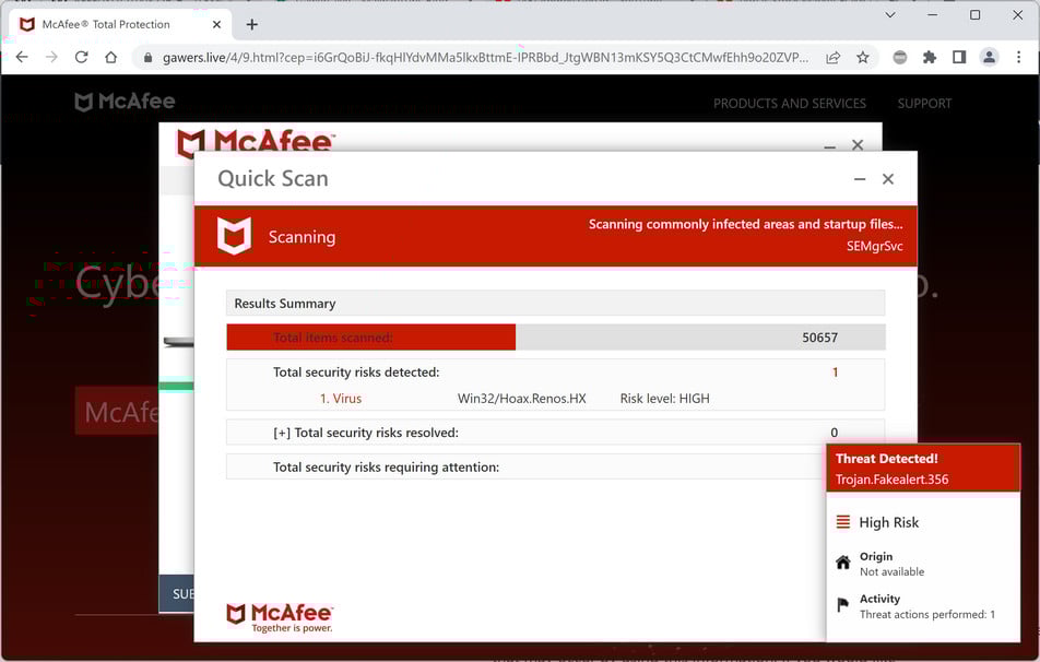 Image: Gawers.live Fake McAfee Virus Alert