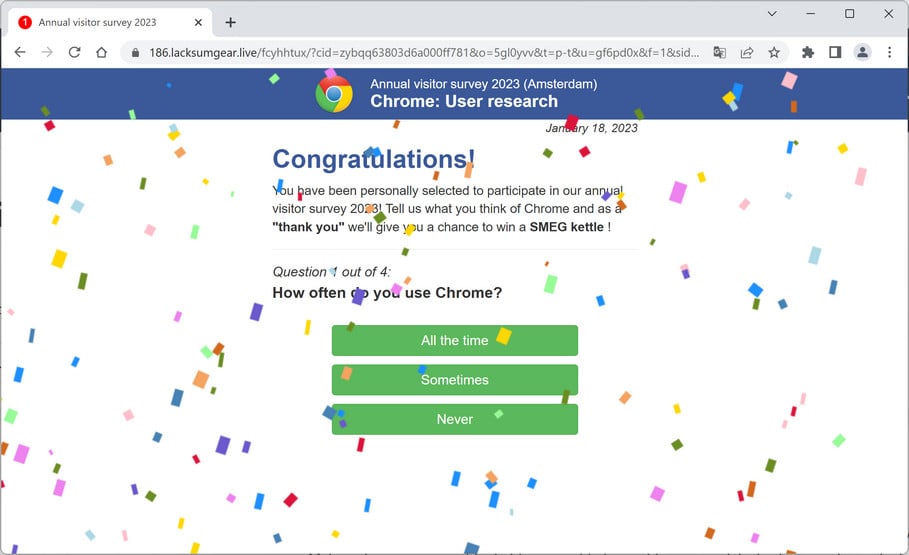 Image: Lacksumgear.live Survey Scam