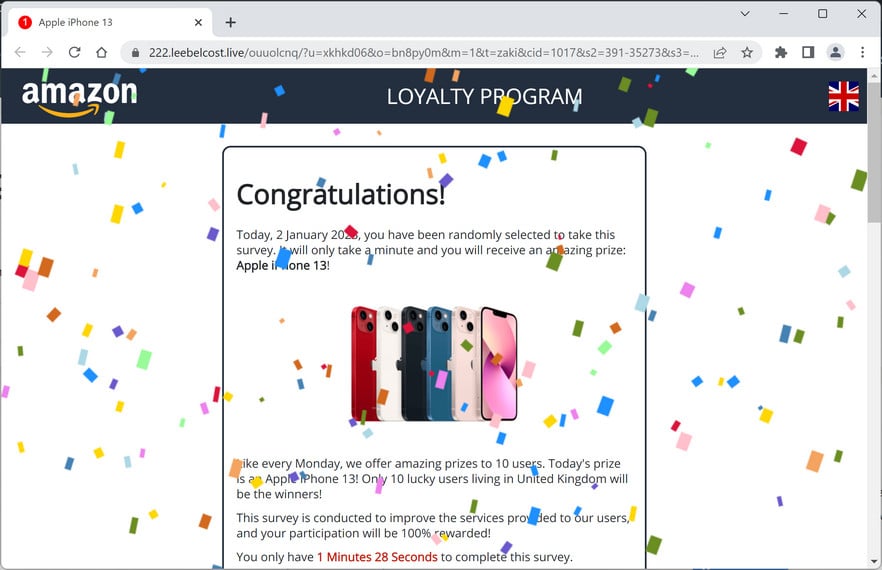 Image: Leebelcost.live Fake Amazon Loyalty Program Survey