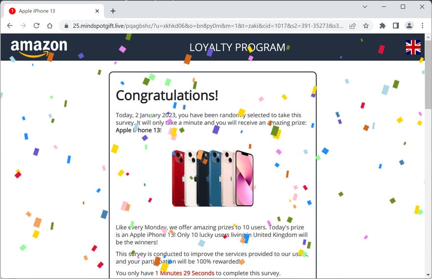 Image: Mindspotgift.live Fake Amazon Loyalty Program Survey