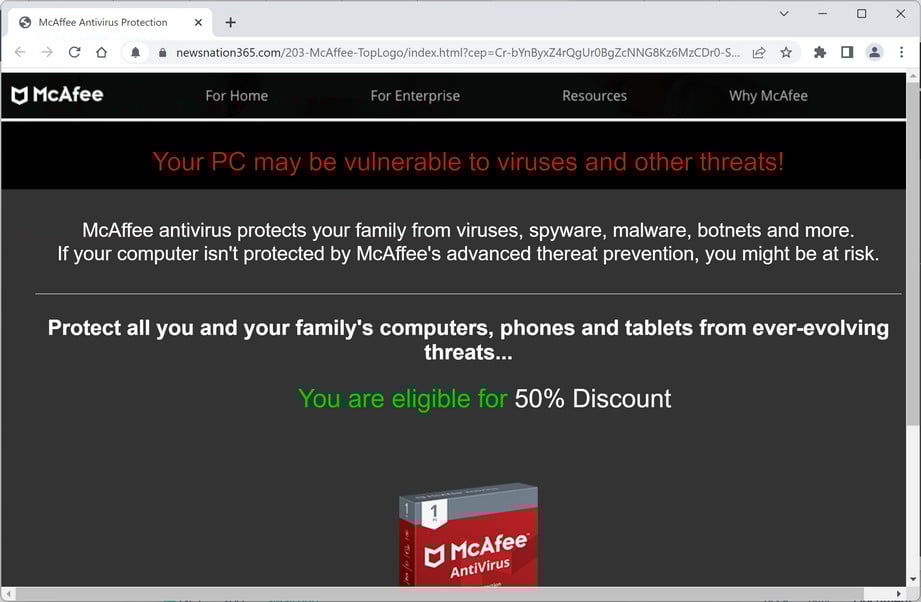 Image: Newsnation365.com Fake McAfee Virus Alert