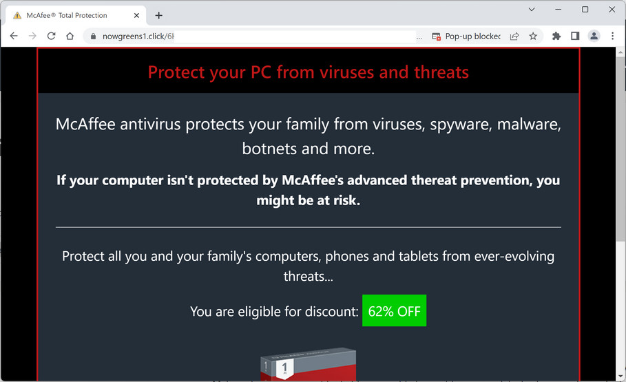 Image: Nowgreens1.click Fake McAfee Virus Alert