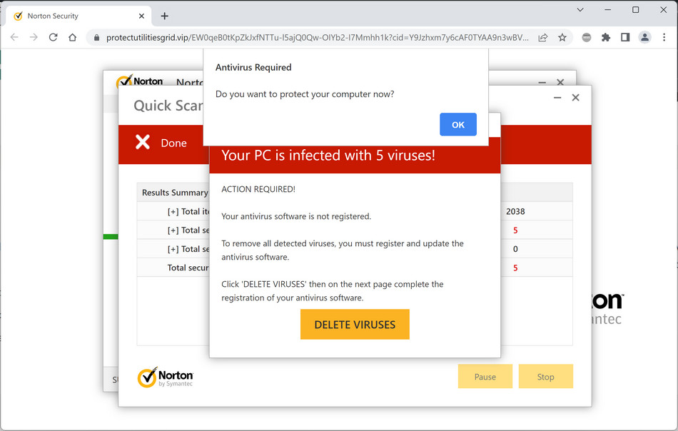 Image: Protectutilitiesgrid.vip Fake McAfee Virus Alert