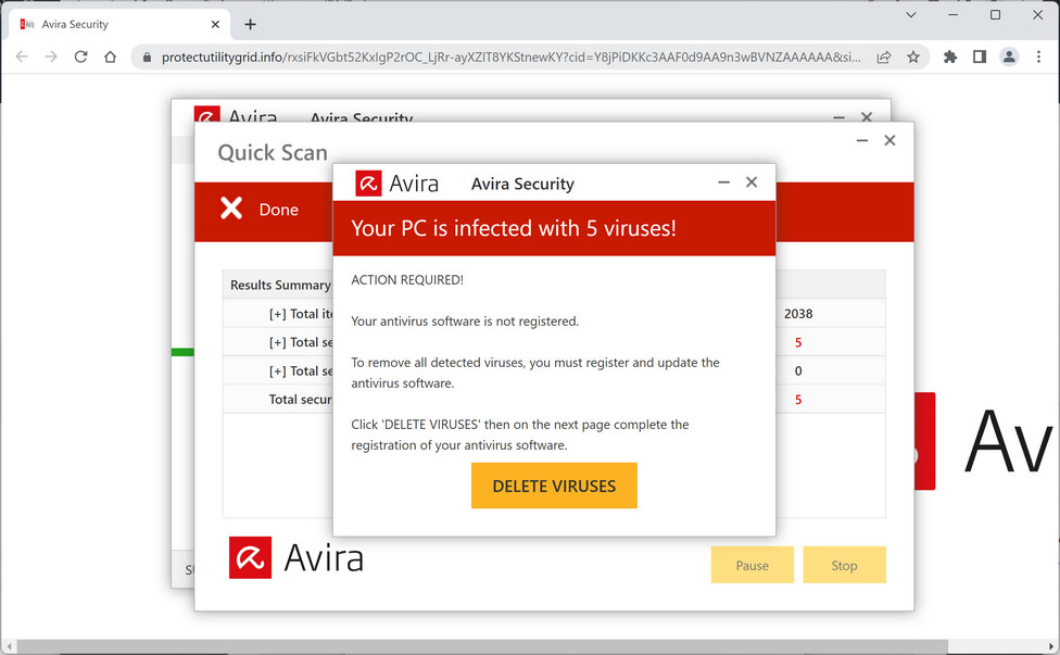 Image: Protectutilitygrid.info Fake McAfee Virus Alert