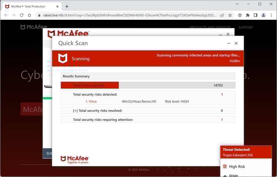 Image: Rabist.live Fake McAfee Virus Alert