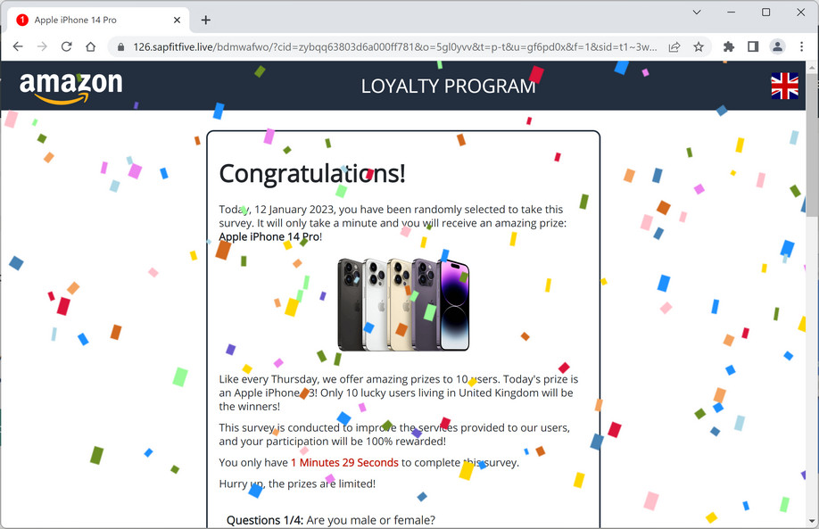 Image: Sapfitfive.live Fake Amazon Survey