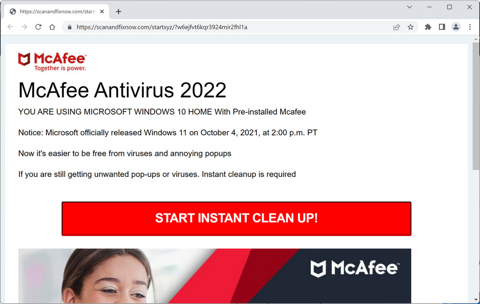 Image: Scanandfixnow.com Fake McAfee Virus Alert