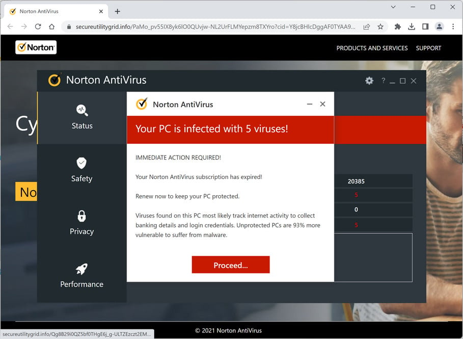 Image: Secureutilitygrid.info Fake Norton Virus Alert