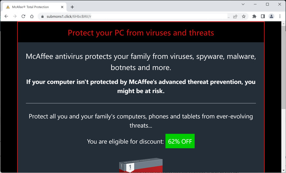 Image: Submons1.click Fake McAfee Virus Alert