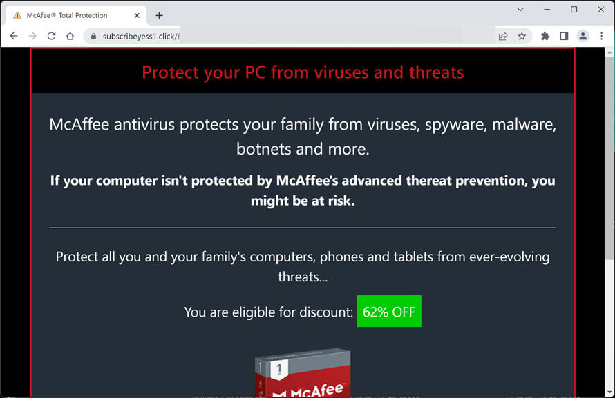 Image: Kilors.live Fake McAfee Virus Alert