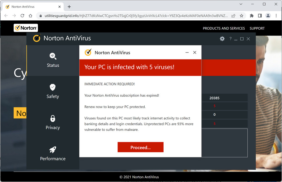 Image: Utilitiesguardgrid.info Fake McAfee Virus Alert