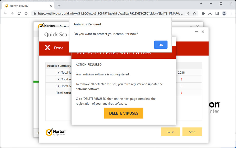 Image: Utilityguardgrid.info Fake McAfee Virus Alert