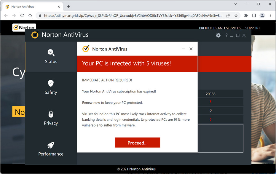 Image: Utilitymartgrid.vip Fake McAfee Virus Alert