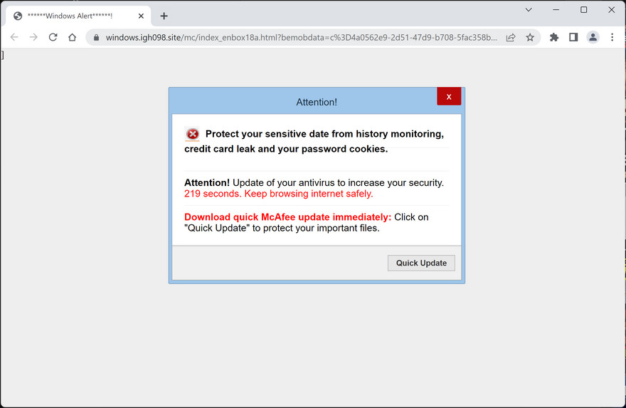 Image: Kilors.live Fake McAfee Virus Alert