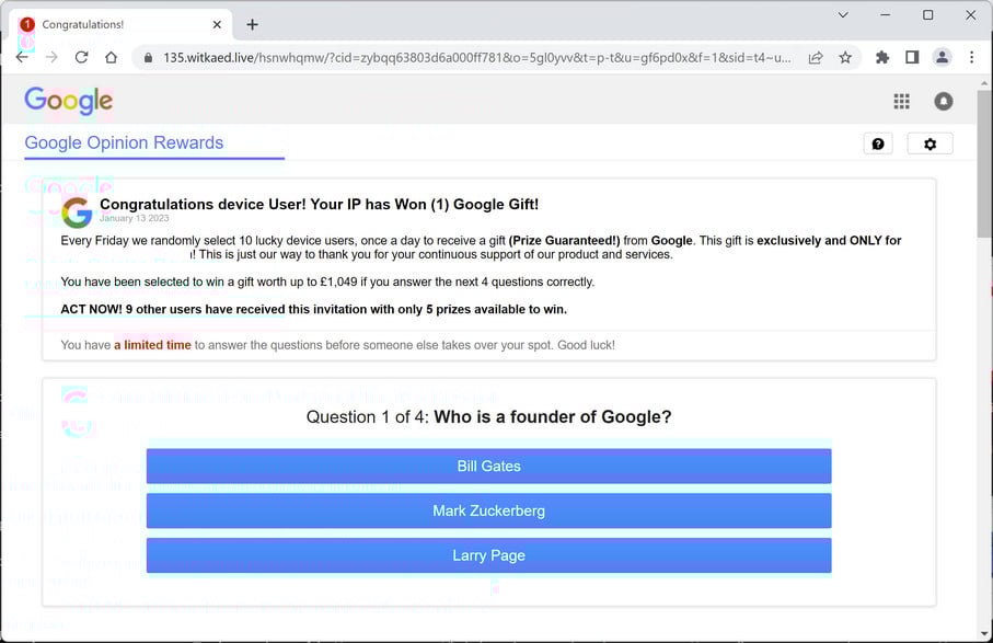 Image: Witkaed.live Fake Google Survey