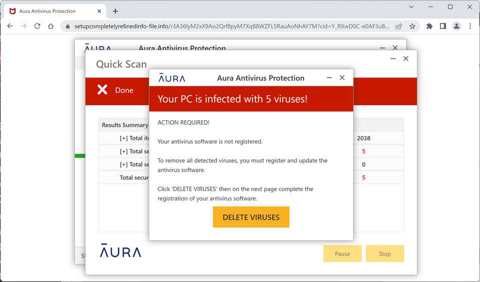 Image: FAKE Aura Antivirus Protection Scan