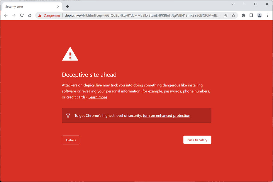 Image: Chrome browser is redirected to Depics.live