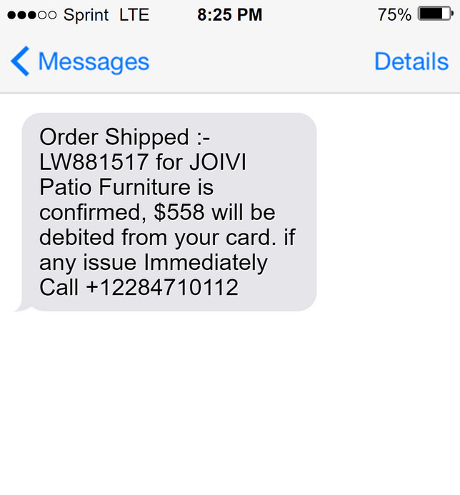 JOIVI Patio Furniture Text Message Scam
