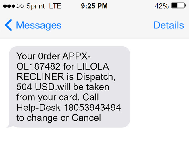 Lilola Recliner Text Message Scam