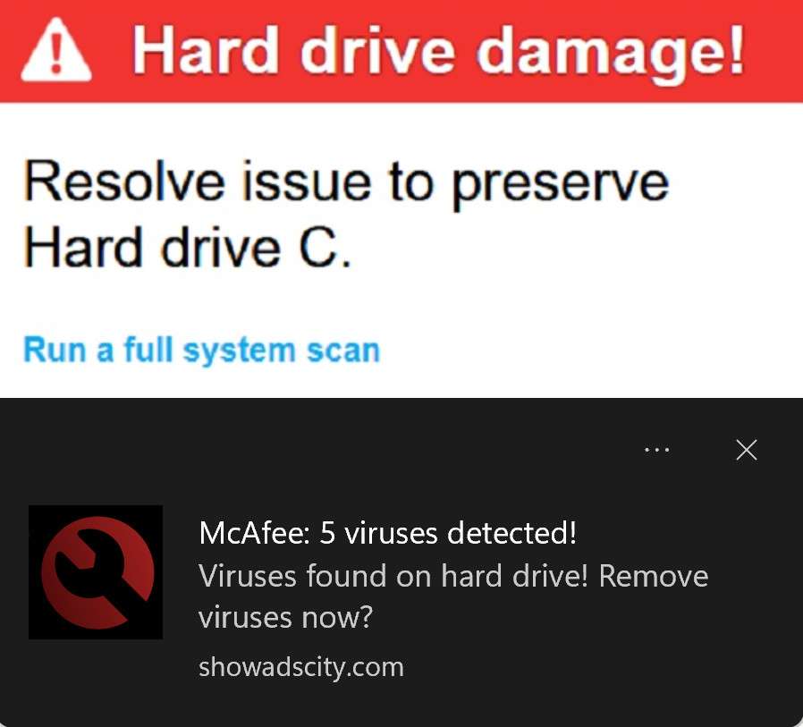 McAfee 5 Viruses Detected Pop-up Ads Scam