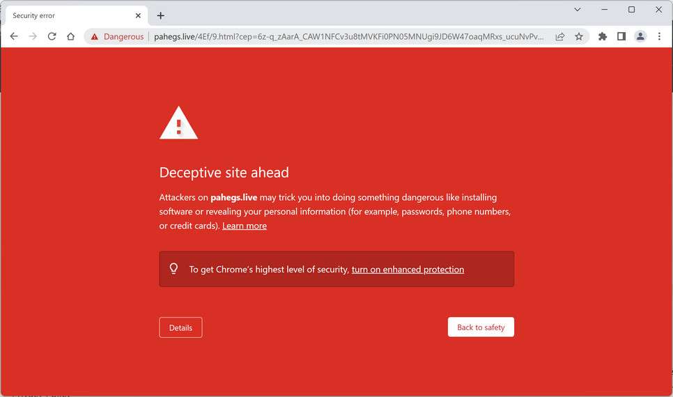 Image: Chrome browser is redirected to Pahegs.live