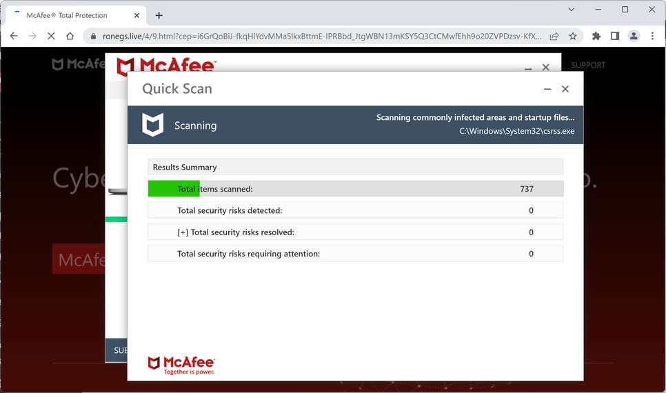 Image: Chrome browser is redirected to Ronegs.live