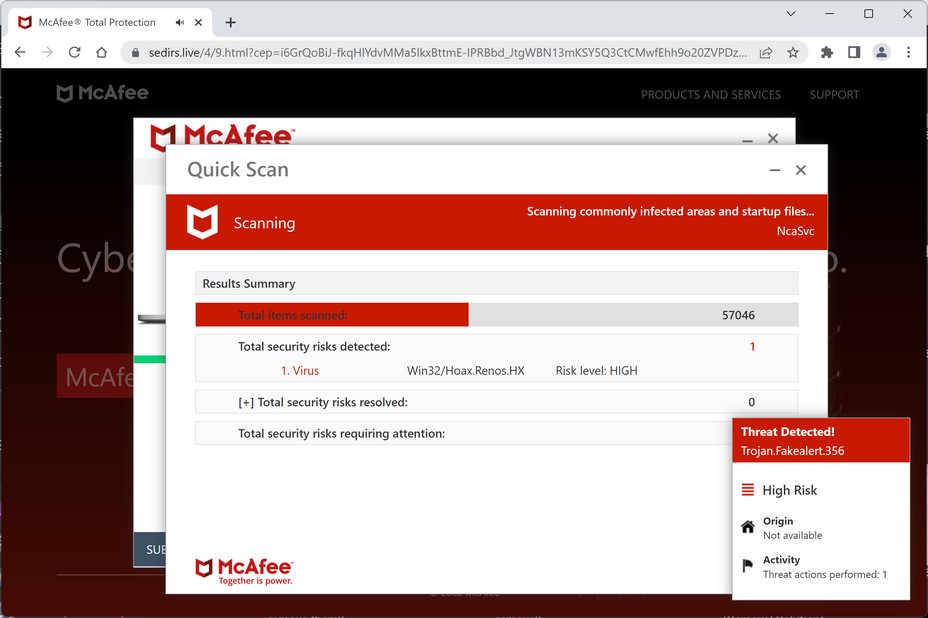 Image: Chrome browser is redirected to Sedirs.live