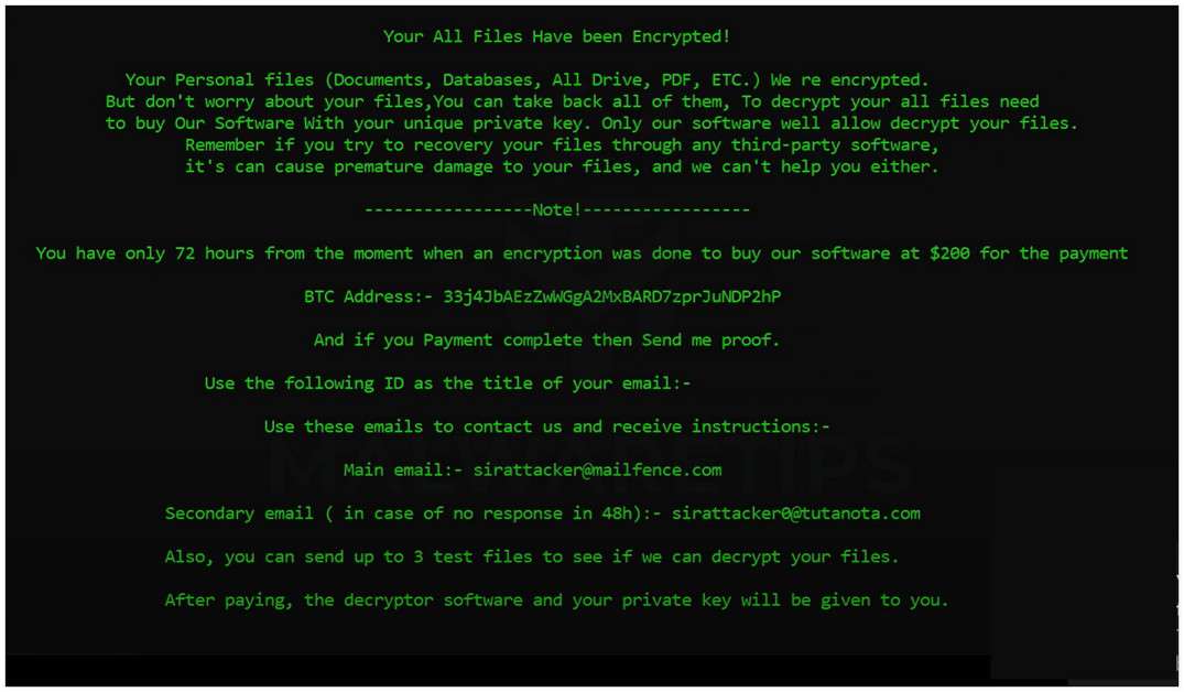 Image: Sirattacker ransomware