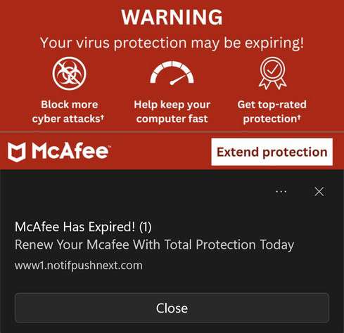 Your Virus Protection May Be Expiring Pop-up Scam