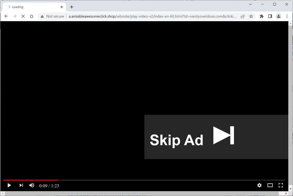 Image: Chrome browser is redirected to Amiableawesomeclick.shop