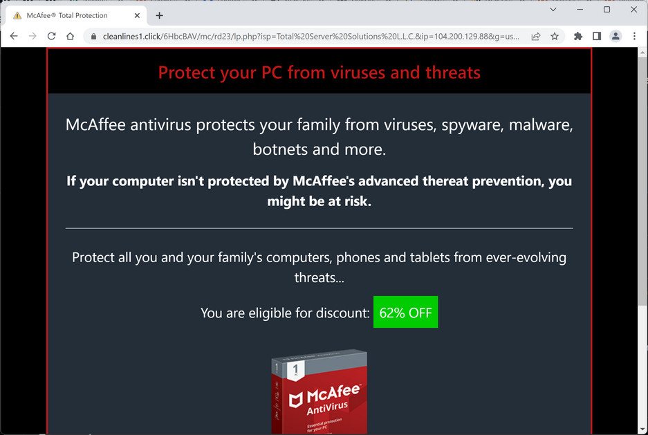 Image: Chrome browser is redirected to Cleanlines1.click