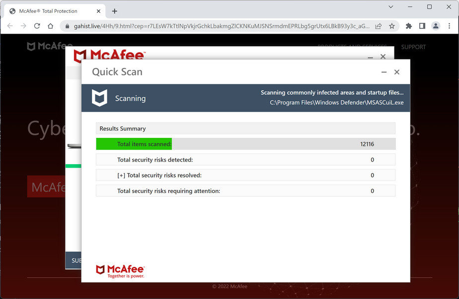 Image: Gahist.live Fake McAfee Virus Alert