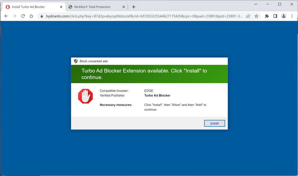 Image: Chrome browser is redirected to the Hydriants.com site
